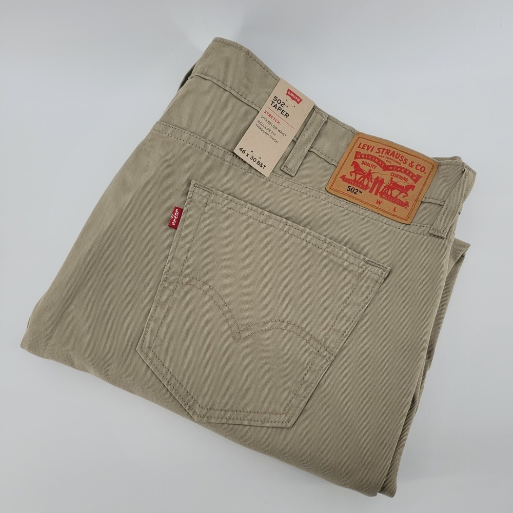 Levi Strauss Co 502 Taper Stretch Khaki Pants Mens 46x30 Regular Fit
